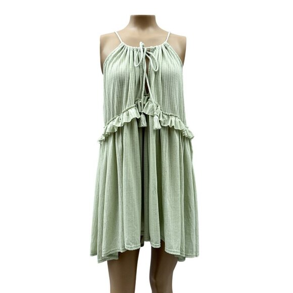 Free People Rosaline Tunic Dress Green Mini Tiered Rope Strap Summer Flowy M - Picture 4 of 13
